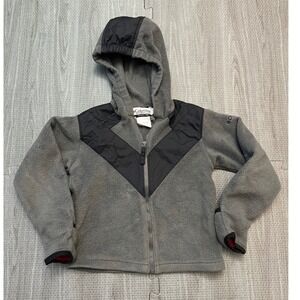 Columbia Youth Fleece Hoodie Jacket w/ fold-over hand covers Gray Black Size 4/5